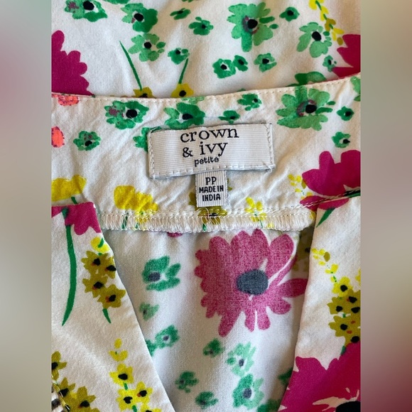 Crown & Ivy Floral Boho Peasant Blouse Top Small Petite Flower Garden Party - Picture 6 of 10